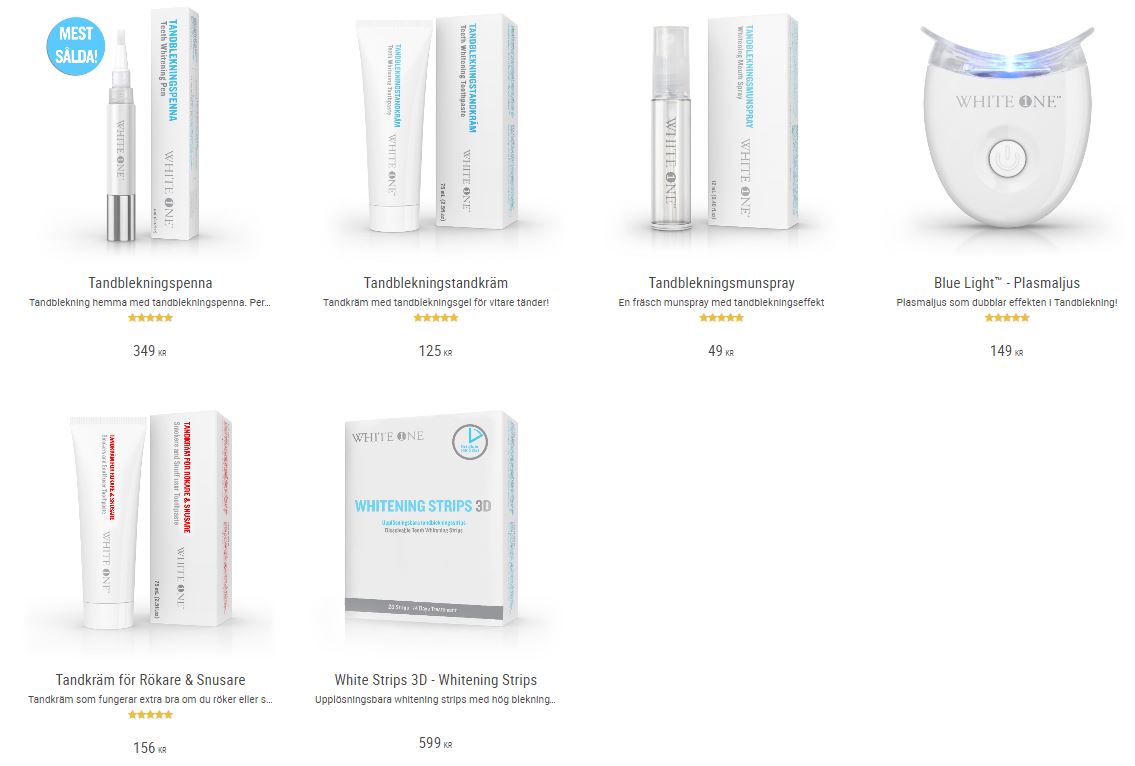 Se bild på alla produkter inom tandblekning hos White One.
